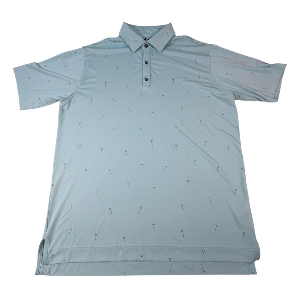 FootJoy Course Flag Print Lisle Self Collar Golf Polo Shirt Aqua Blue Men Lg